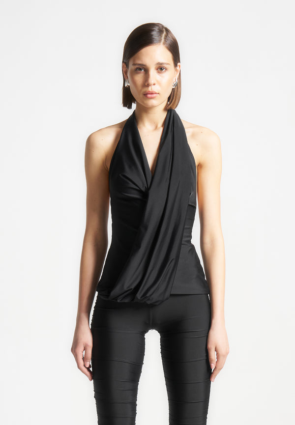 Draped Halterneck Top - Black