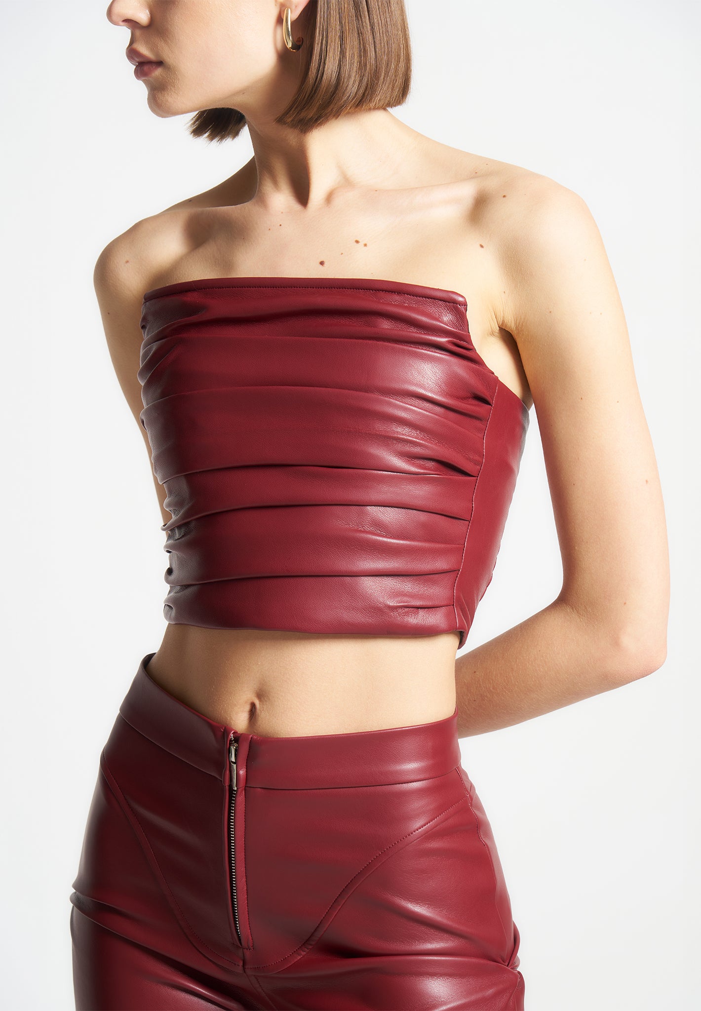 pleated-bandeau-vegan-leather-corset-top-wine-red