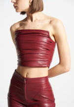 pleated-bandeau-vegan-leather-corset-top-wine-red