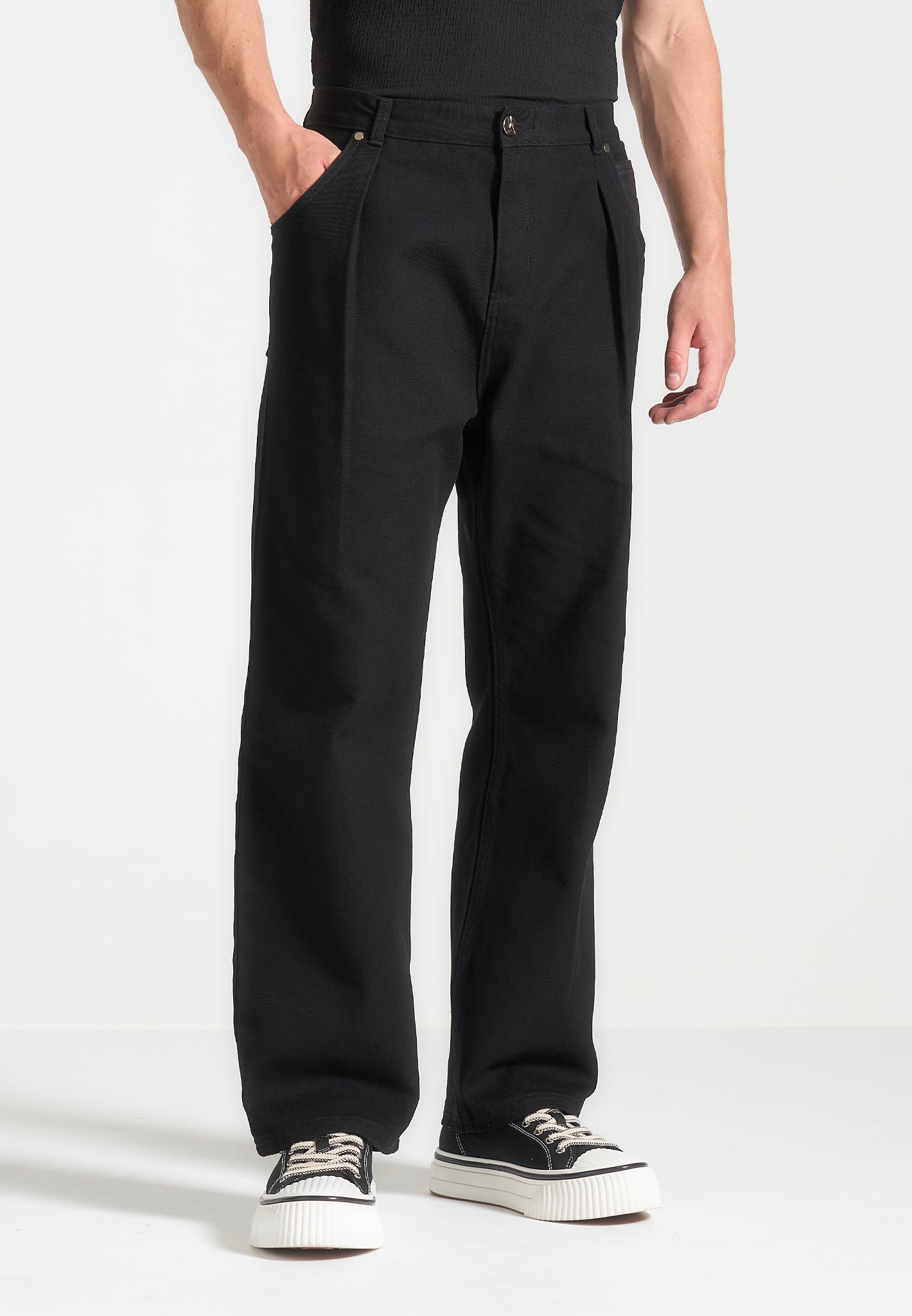 Pleated knee jeans on sale