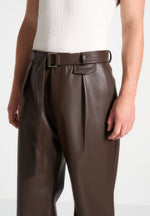 relaxed-fit-vegan-leather-pleated-trouser-brown