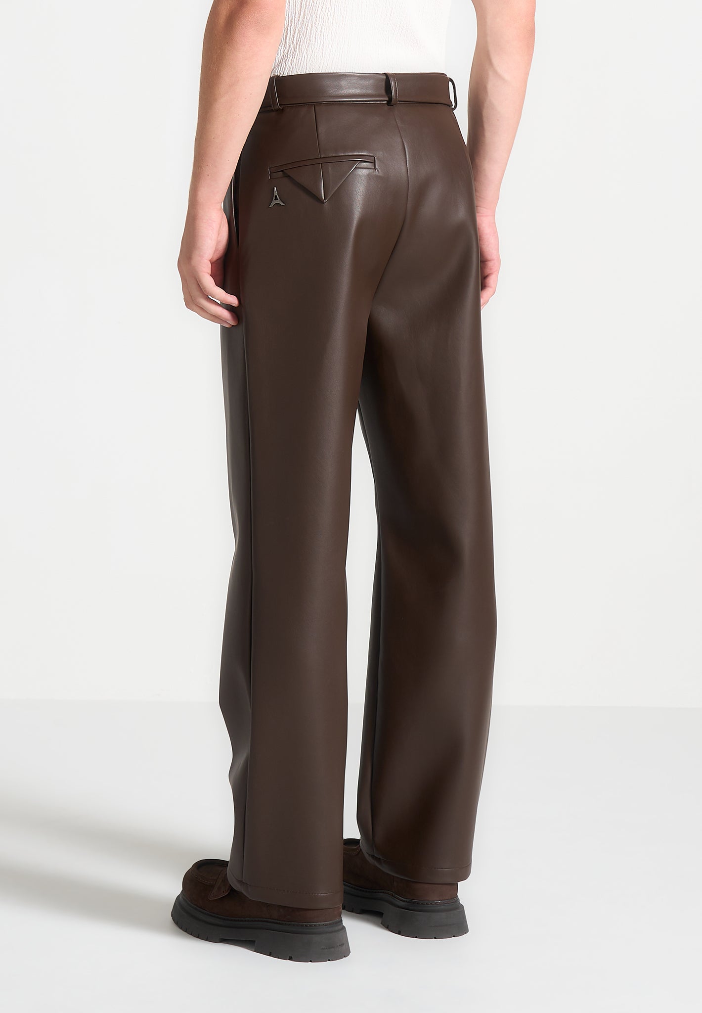 relaxed-fit-vegan-leather-pleated-trouser-brown