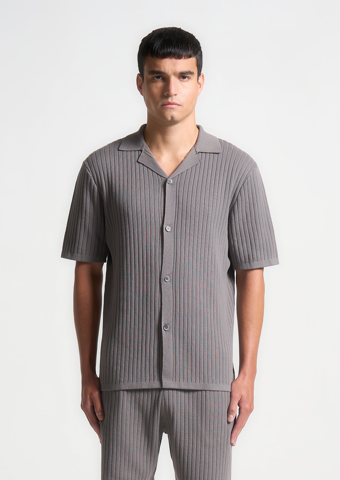 ribbed-knit-revere-shirt-grey