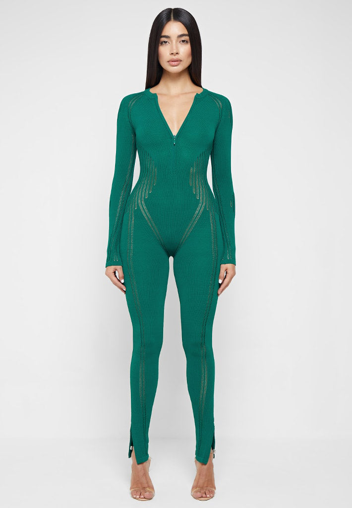 Knitted Contour Jumpsuit - Forest Green