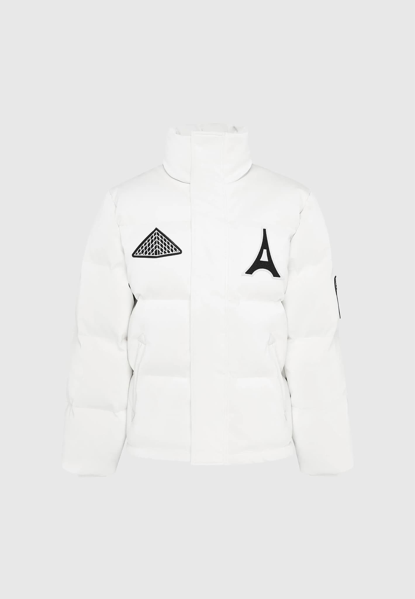 Vegan Leather Varsity Puffer Jacket White Black Mani re De Voir