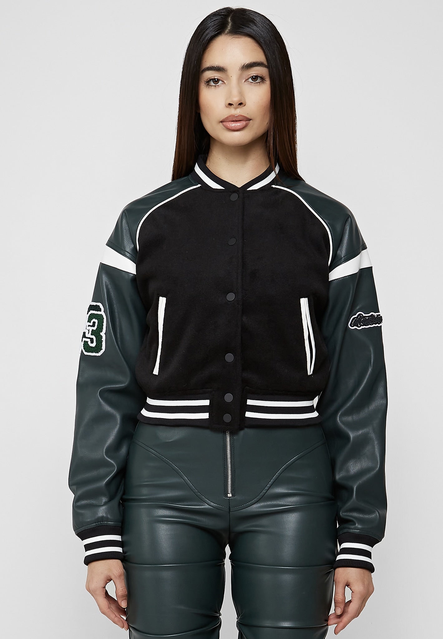 Jackets Mob Mens Louis Vuitton Varsity Leather Jacket - Replica - Female - Green - M