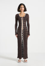 Aria - Pointelle Knit Cover Up - Brown/Cream