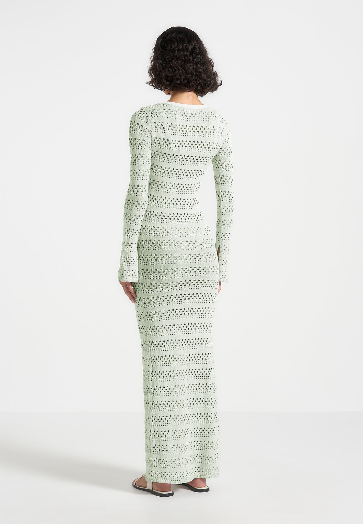 Aria - Pointelle Knit Cover Up - Sage/White