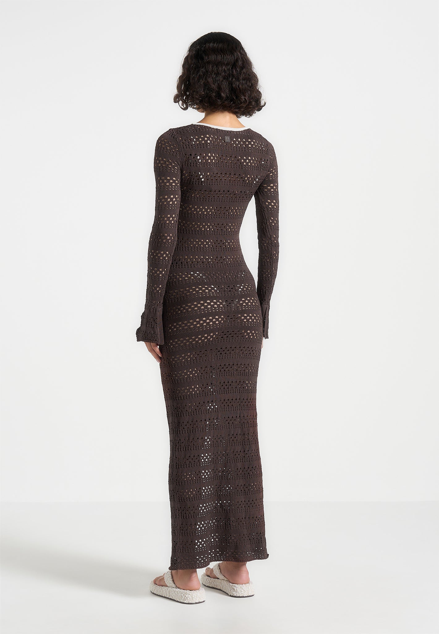 Aria - Pointelle Knit Cover Up - Brown/Cream