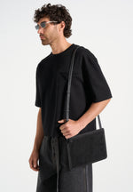 Elio - Suede Contrast Stitch Crossbody Bag - Black