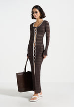 Aria - Pointelle Knit Cover Up - Brown/Cream