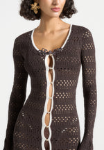 Aria - Pointelle Knit Cover Up - Brown/Cream