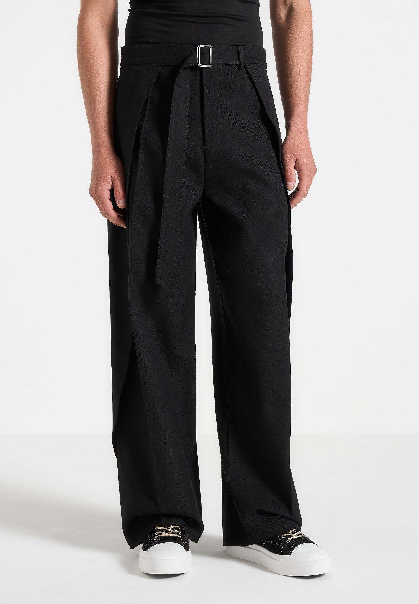 Charles - Wide Fit Wrap Leg Tailored Trousers - Black