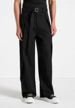 Charles - Wide Fit Wrap Leg Tailored Trousers - Black