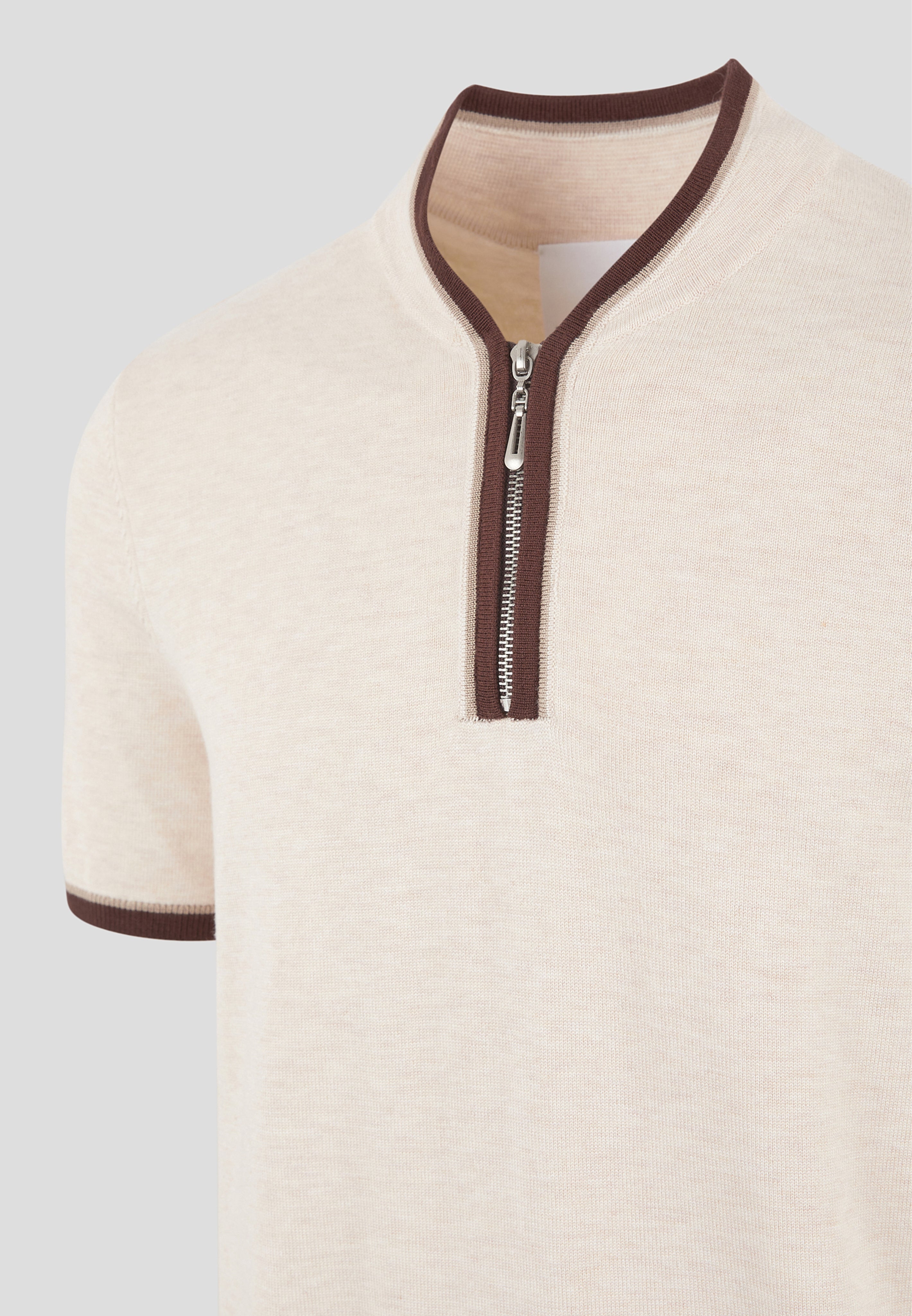 Clement - Crew Neck Zip Polo Shirt - Cream