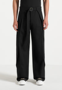 Charles - Relaxed Fit Wrap Leg Tailored Trousers - Black