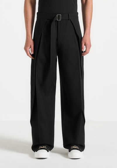 Charles - Relaxed Fit Wrap Leg Tailored Trousers - Black