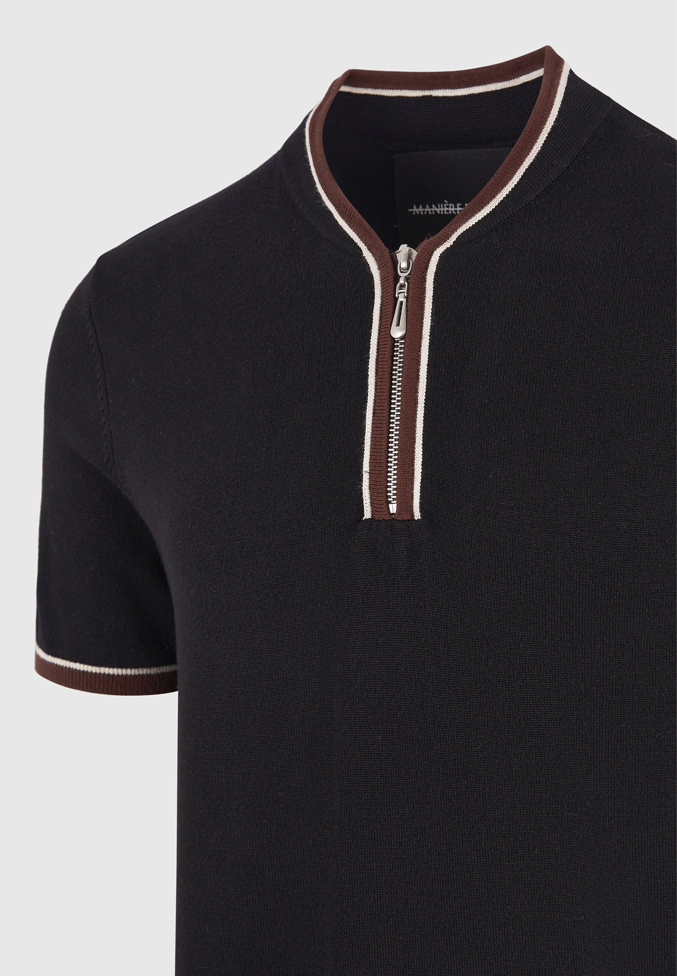 Clement - Crew Neck Zip Polo Shirt - Black