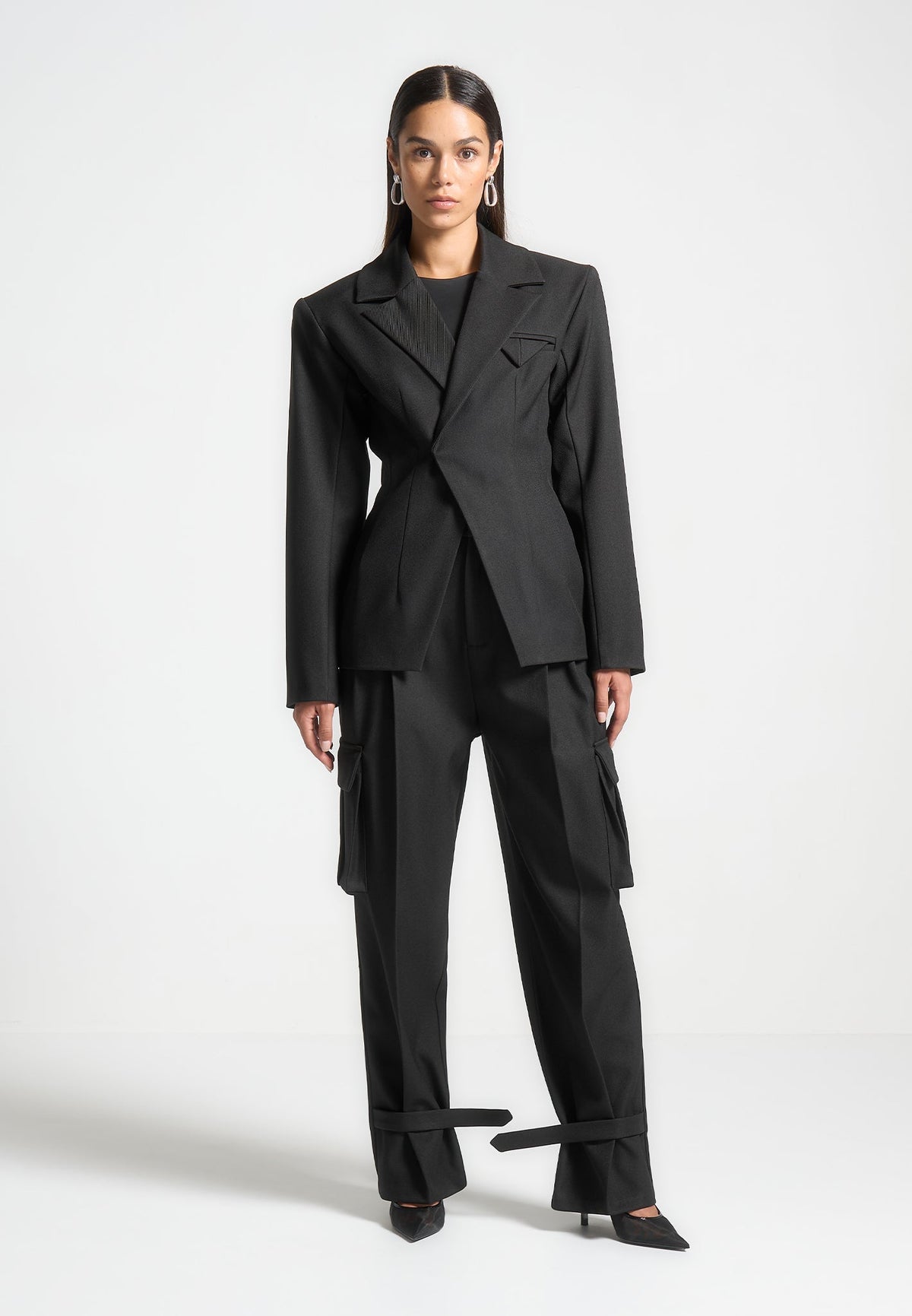Danielle - Tailored Pleated Cargo Trousers - Black