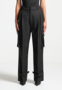 Danielle - Tailored Pleated Cargo Trousers - Black