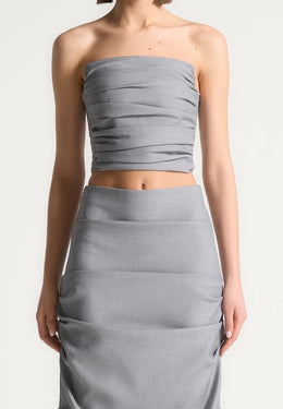 Pleated Bandeau Tailored Corset Top - Grey