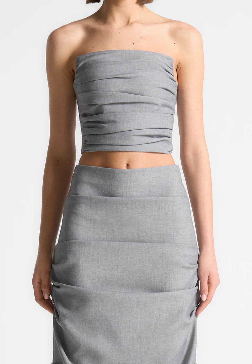 Pleated Bandeau Tailored Corset Top - Grey