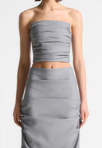 Pleated Bandeau Tailored Corset Top - Grey