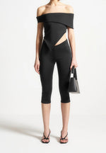 Angled Hem Bardot Top - Black