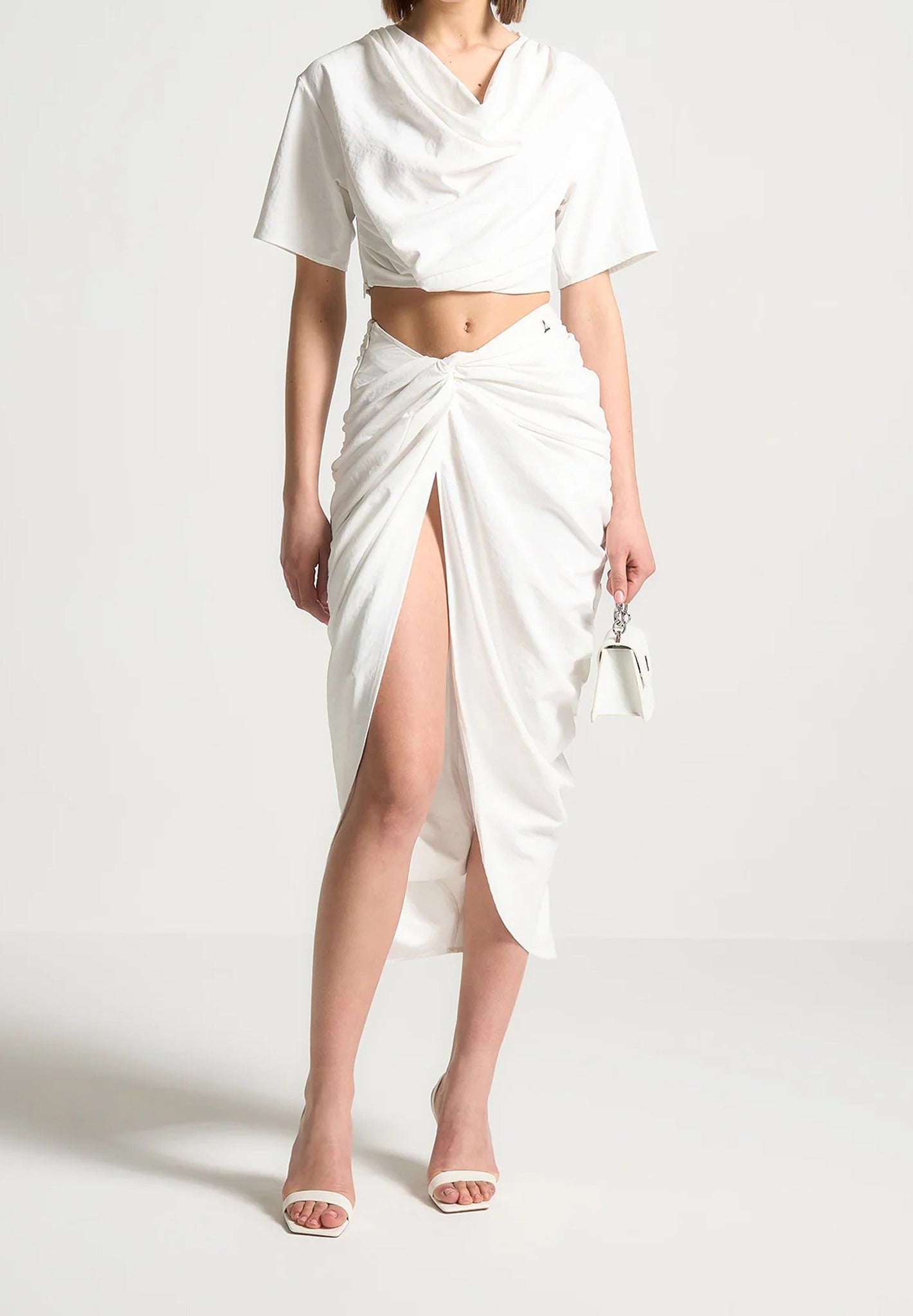 Asymmetric Drape Midaxi Skirt - White