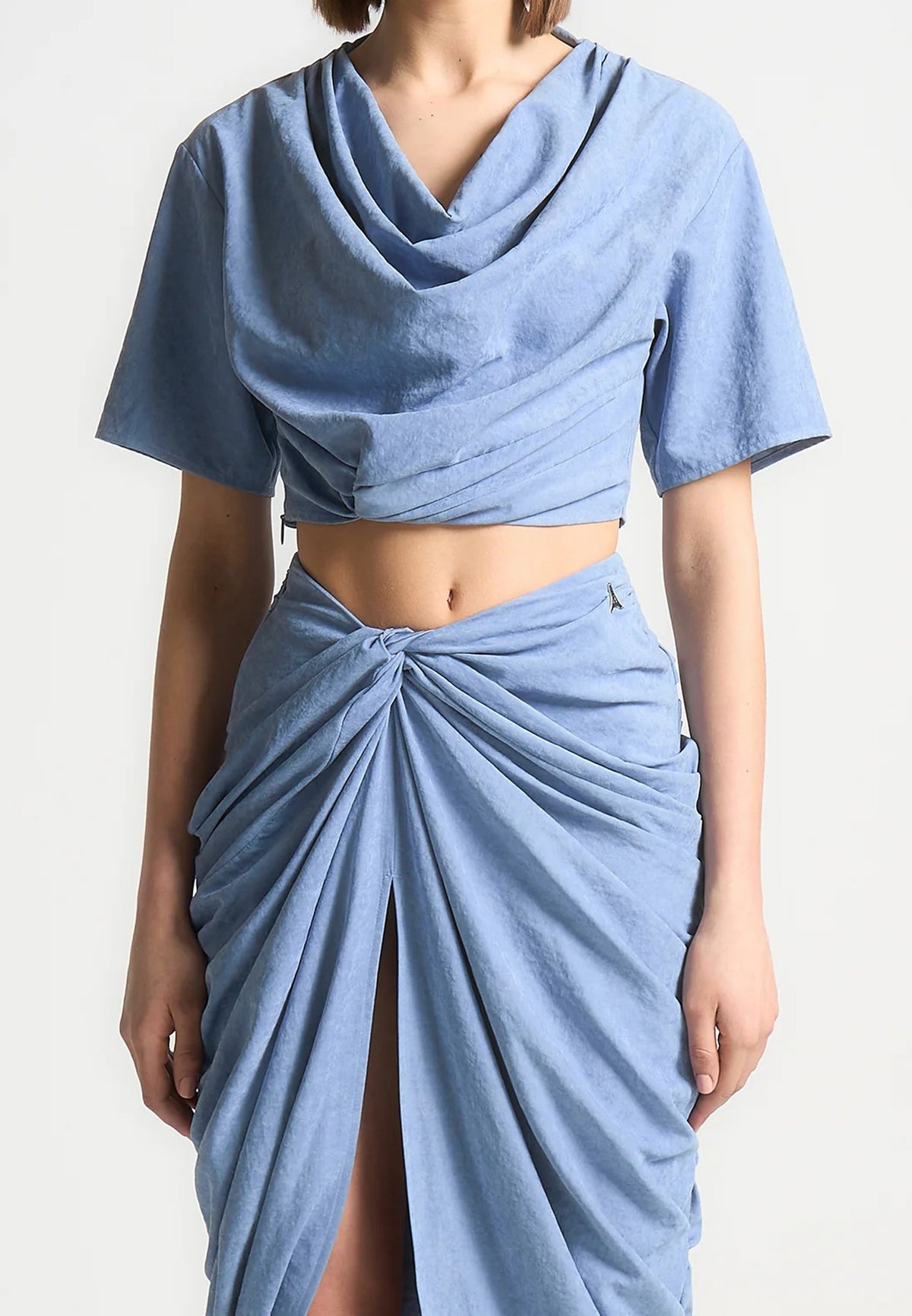 Cowl Neck Drape T-Shirt - Blue