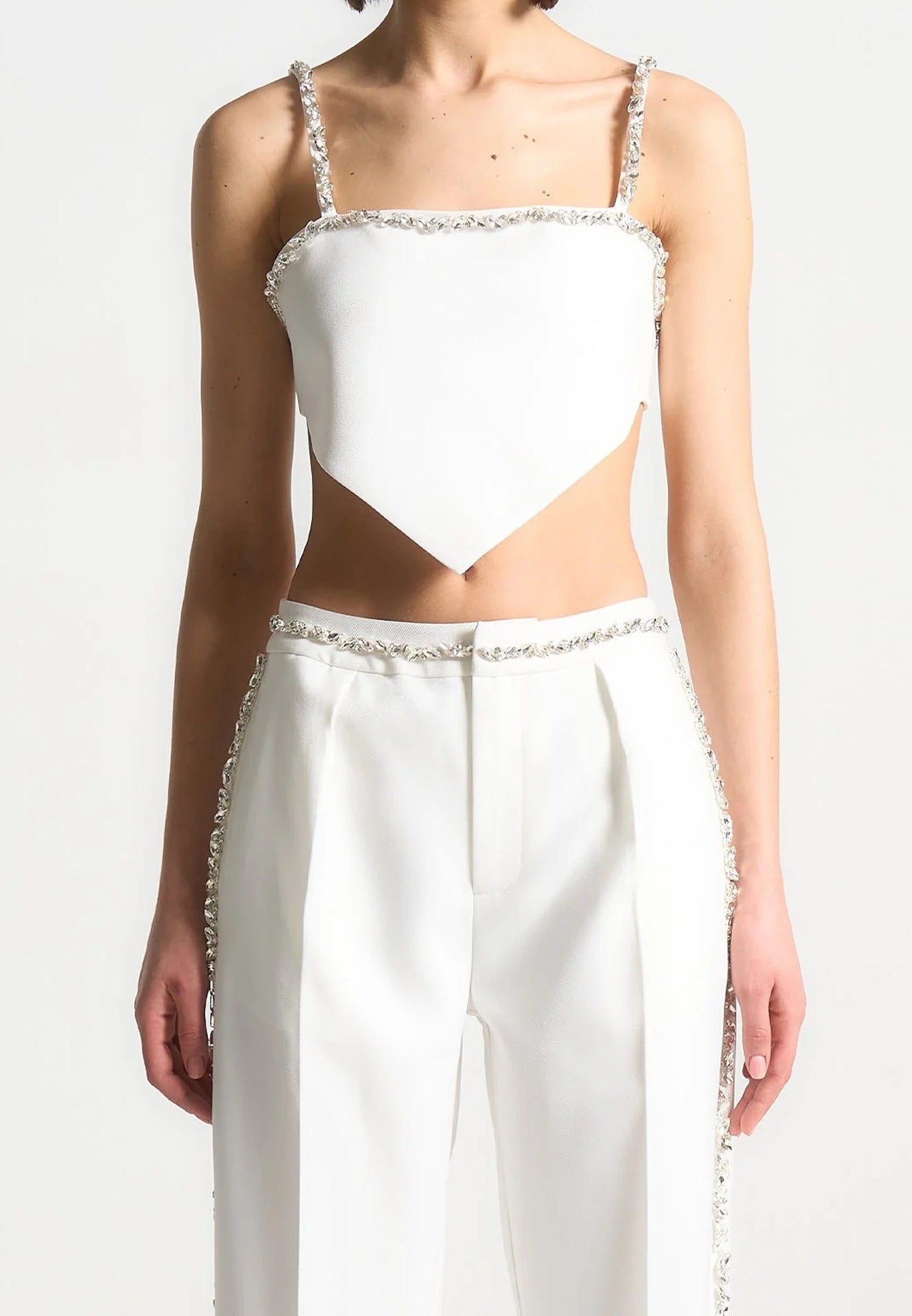 Eloise - Embellished Strap Handkerchief Top - White 