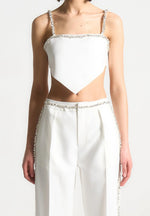 Eloise - Embellished Strap Handkerchief Top - White