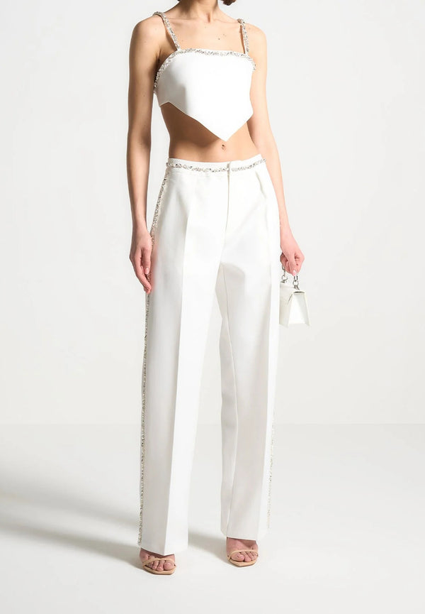 Patricia - Embellished Tailored Trousers - White