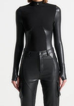 High Neck Long Sleeve Bodysuit - Black