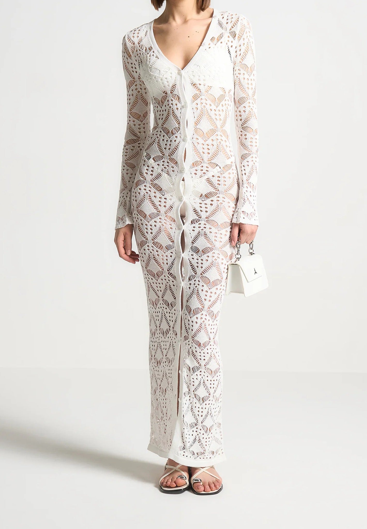 Knit Longline Cover Up Cardigan - Off White 