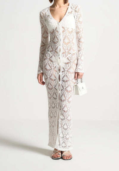 Knit Longline Cover Up Cardigan - Off White