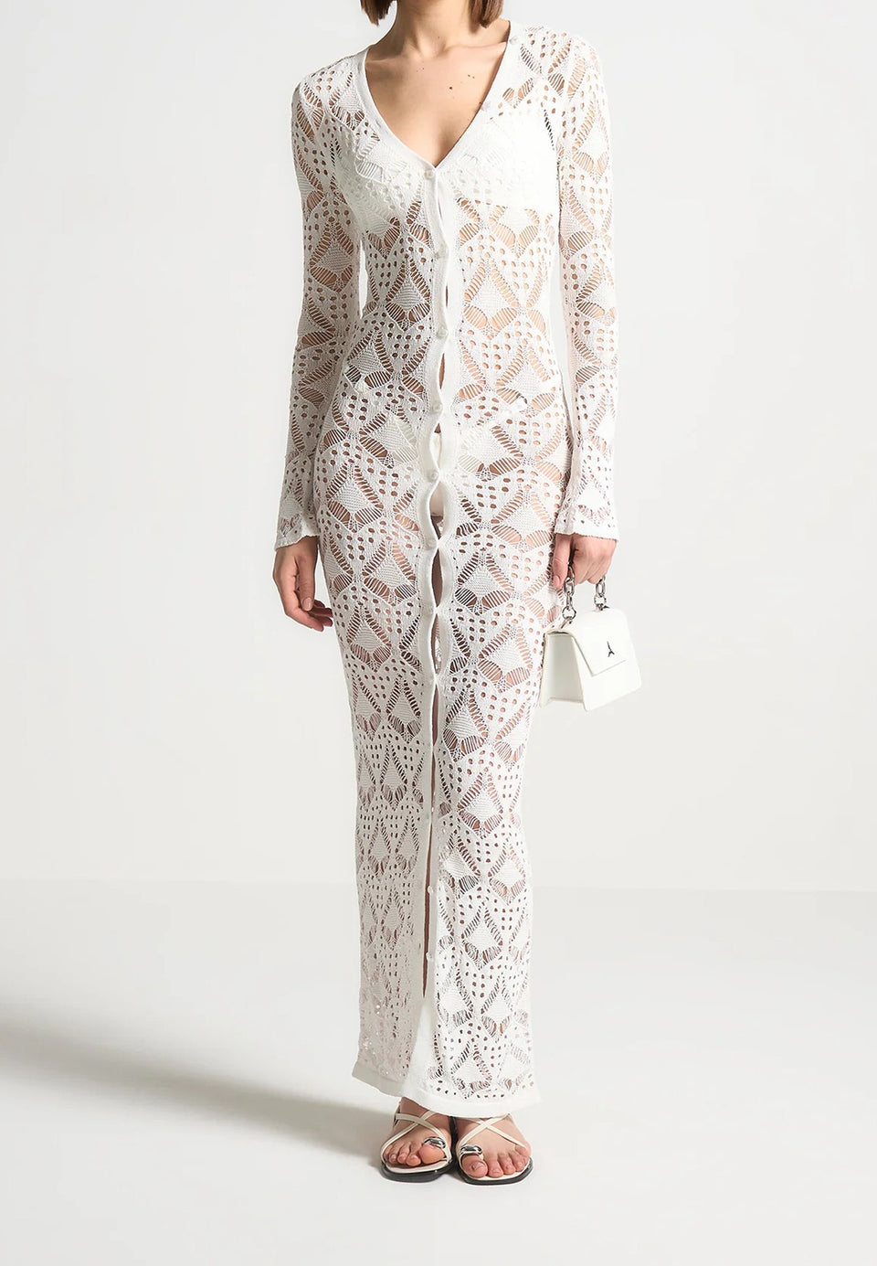 Knit Longline Cover Up Cardigan - Off White