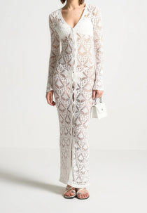 Knit Longline Cover Up Cardigan - Off White