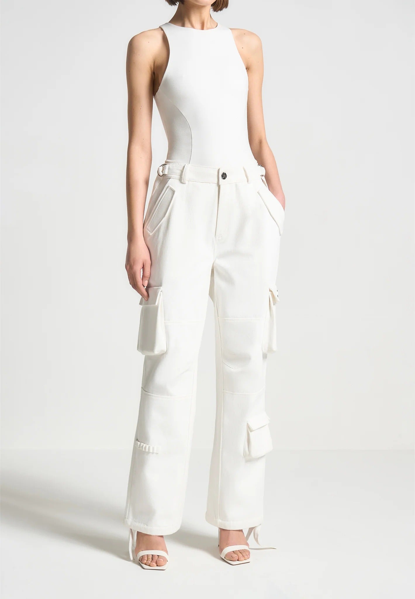Mid Rise Cargo Pants - White