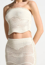 Pearl Applique Crochet Bandeau Top - Cream