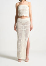 Pearl Applique Crochet Maxi Skirt - Cream