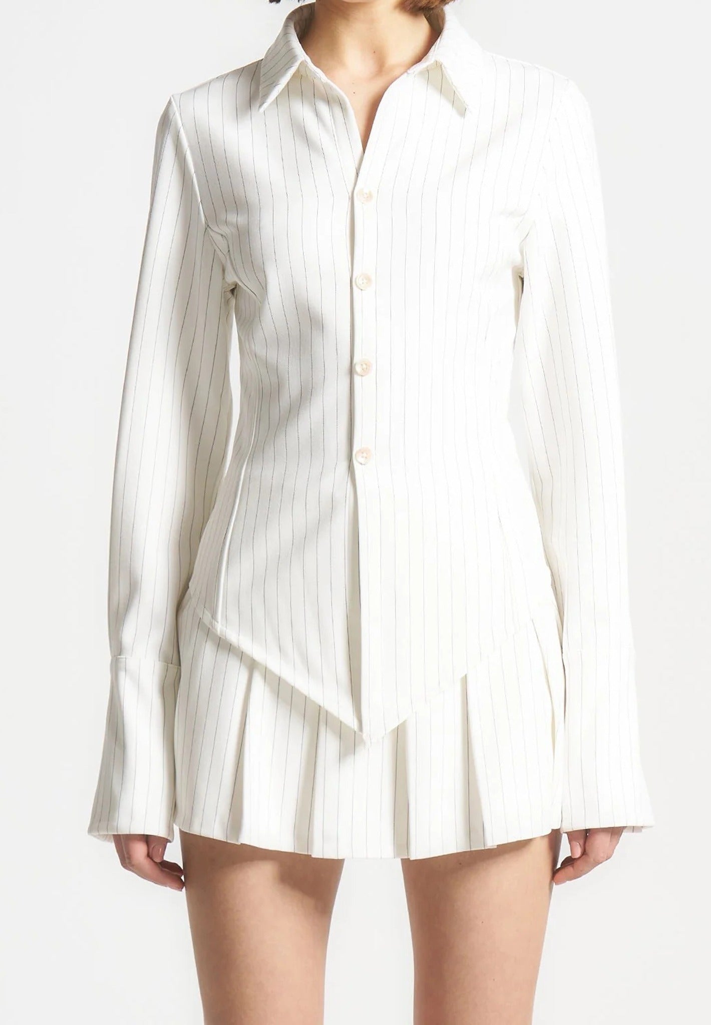 Sonia - Pinstripe Angled Shirt - White