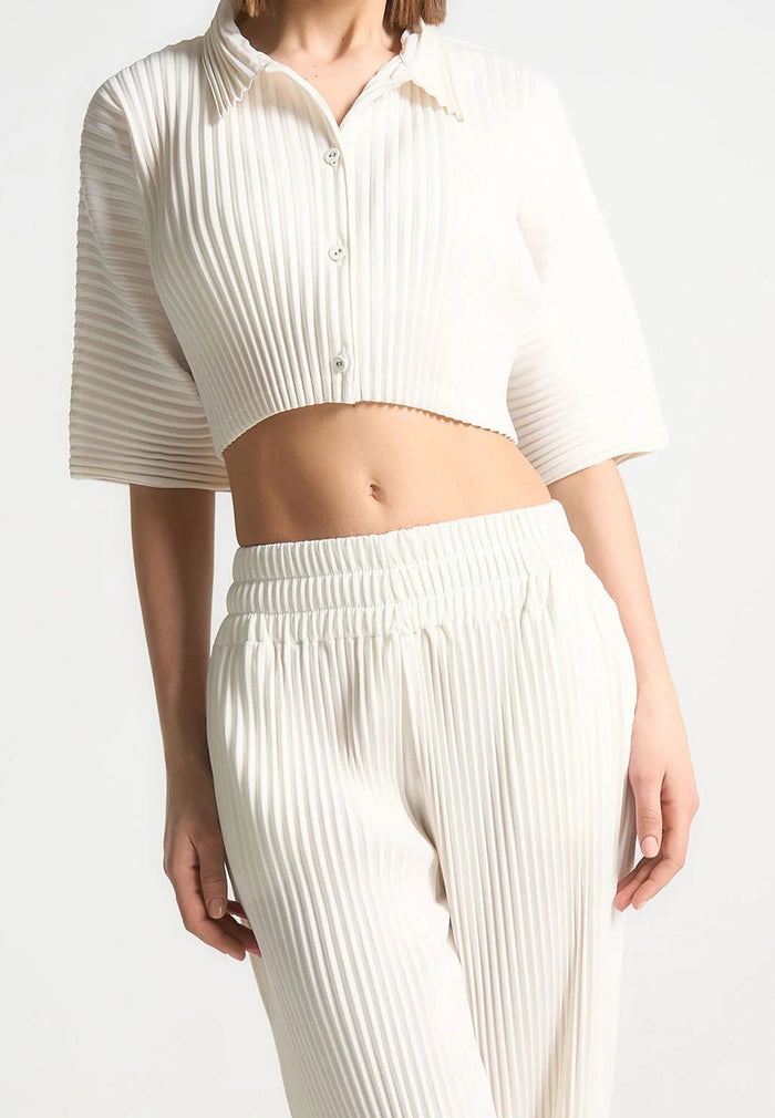 Mona - Pleated Cropped Shirt - Off White