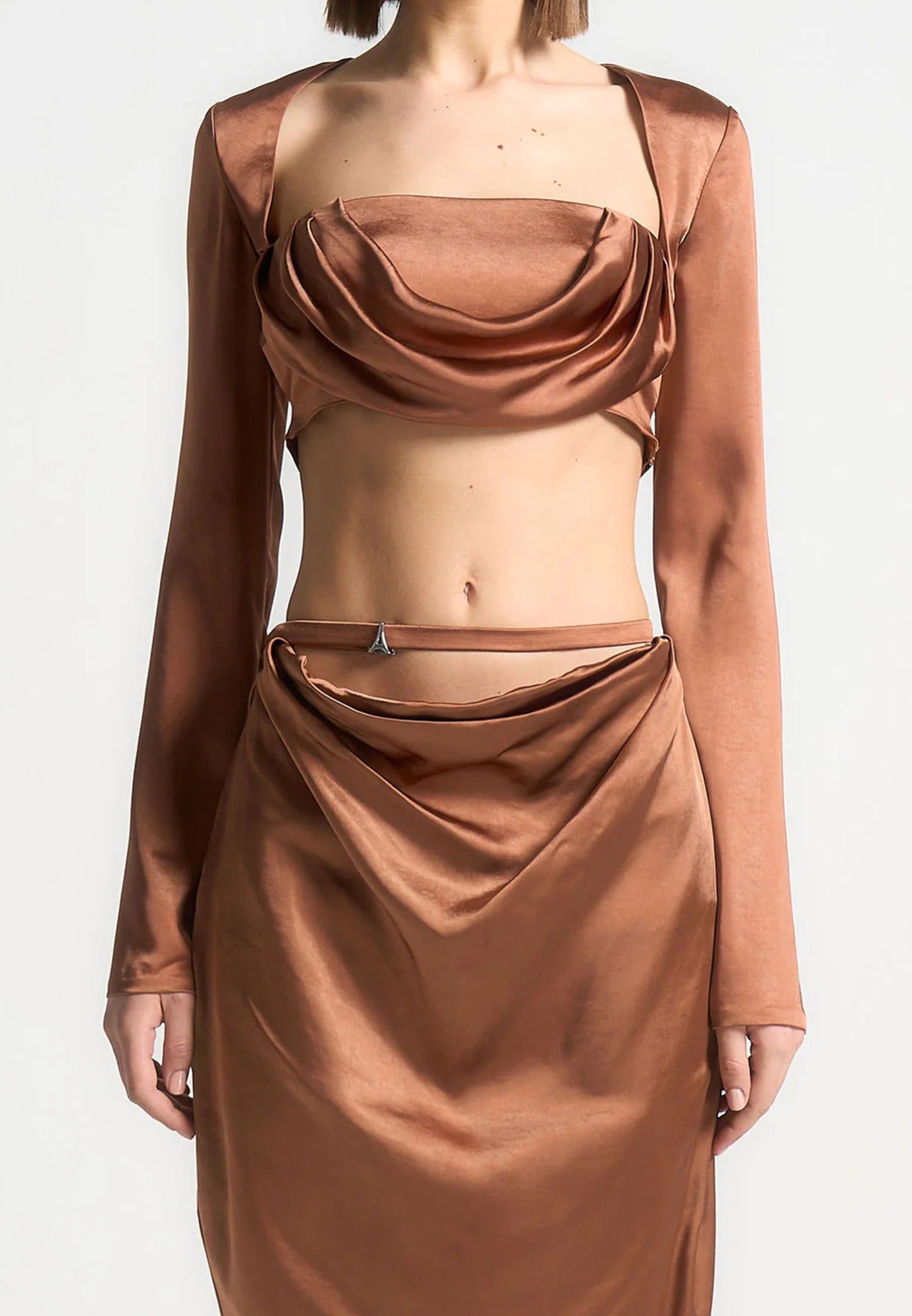 Satin Drape Bandeau Bolero Top - Bronze