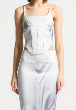 Satin Renaissance Body Print Corset Top - Off White