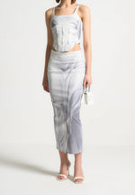 Satin Renaissance Body Print Midaxi Skirt - Off White