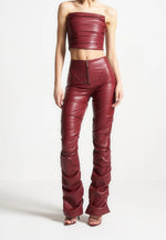 Caroline - Tacked Leather Flared Trousers - Wine Red