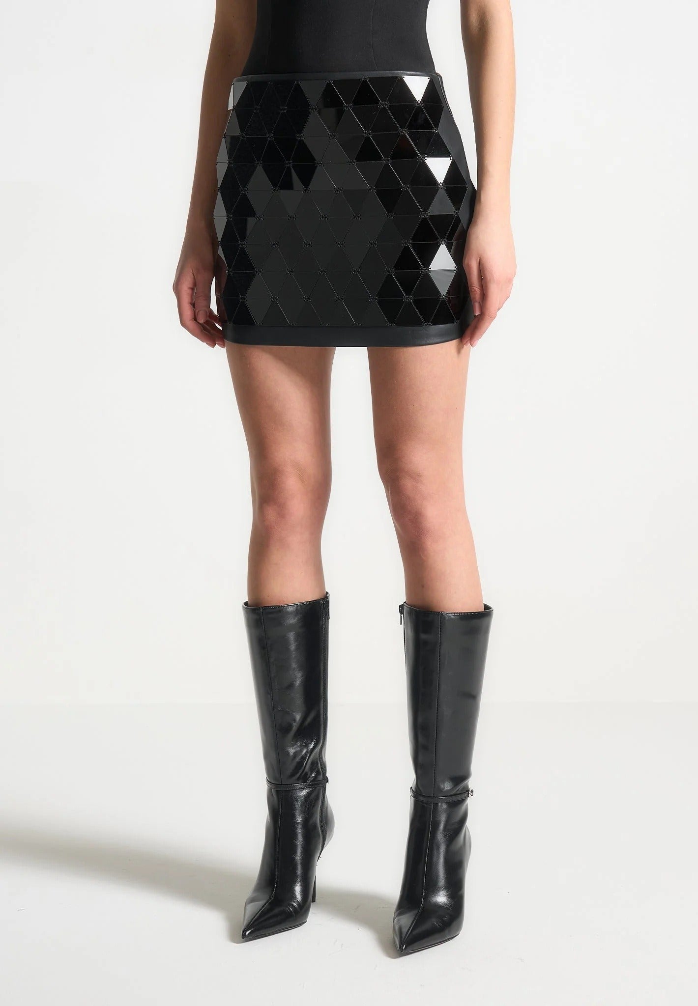 Leather Mirrored Mini Skirt - Black/Black 