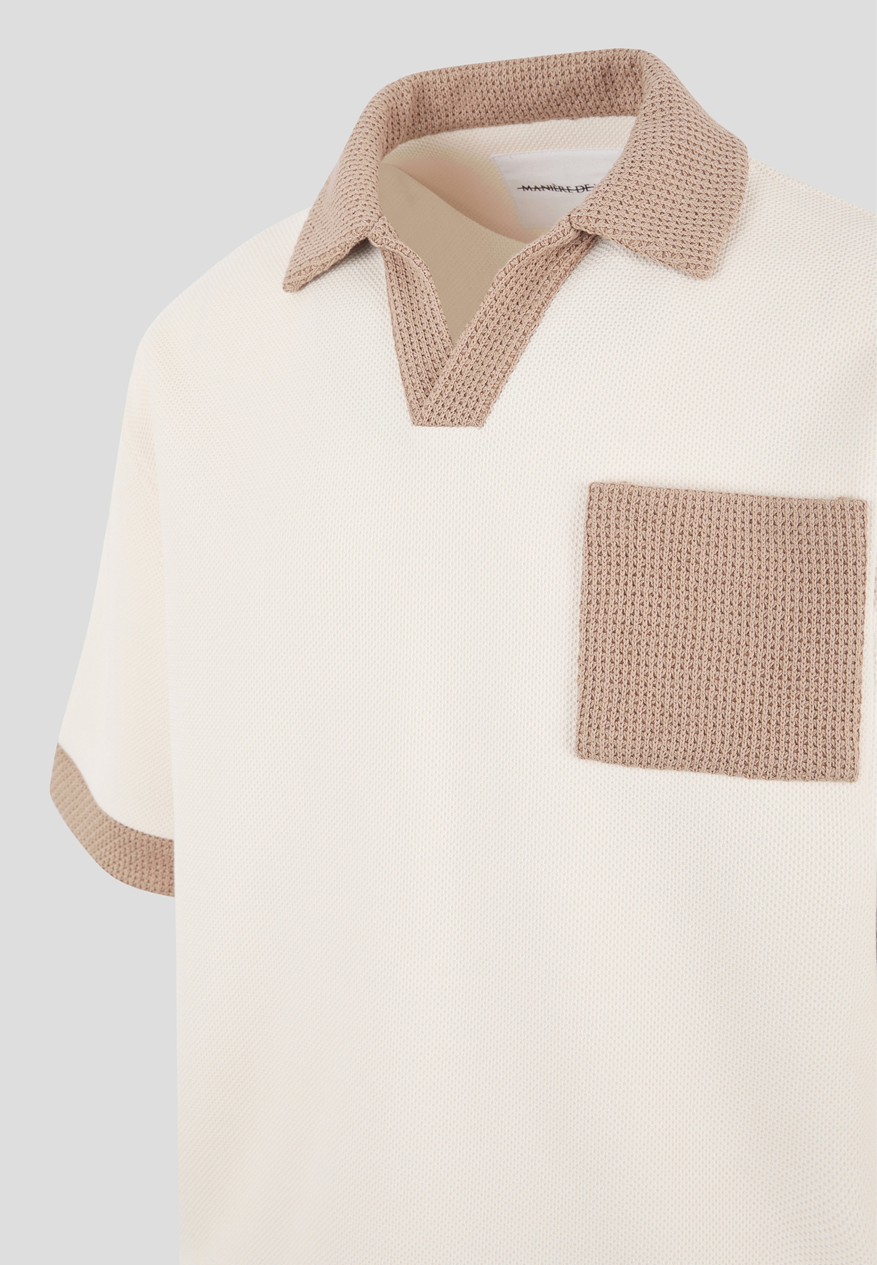 Brice - Boxy Polo Shirt with Crochet Detail - Cream