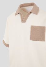 Brice - Boxy Polo Shirt with Crochet Detail - Cream